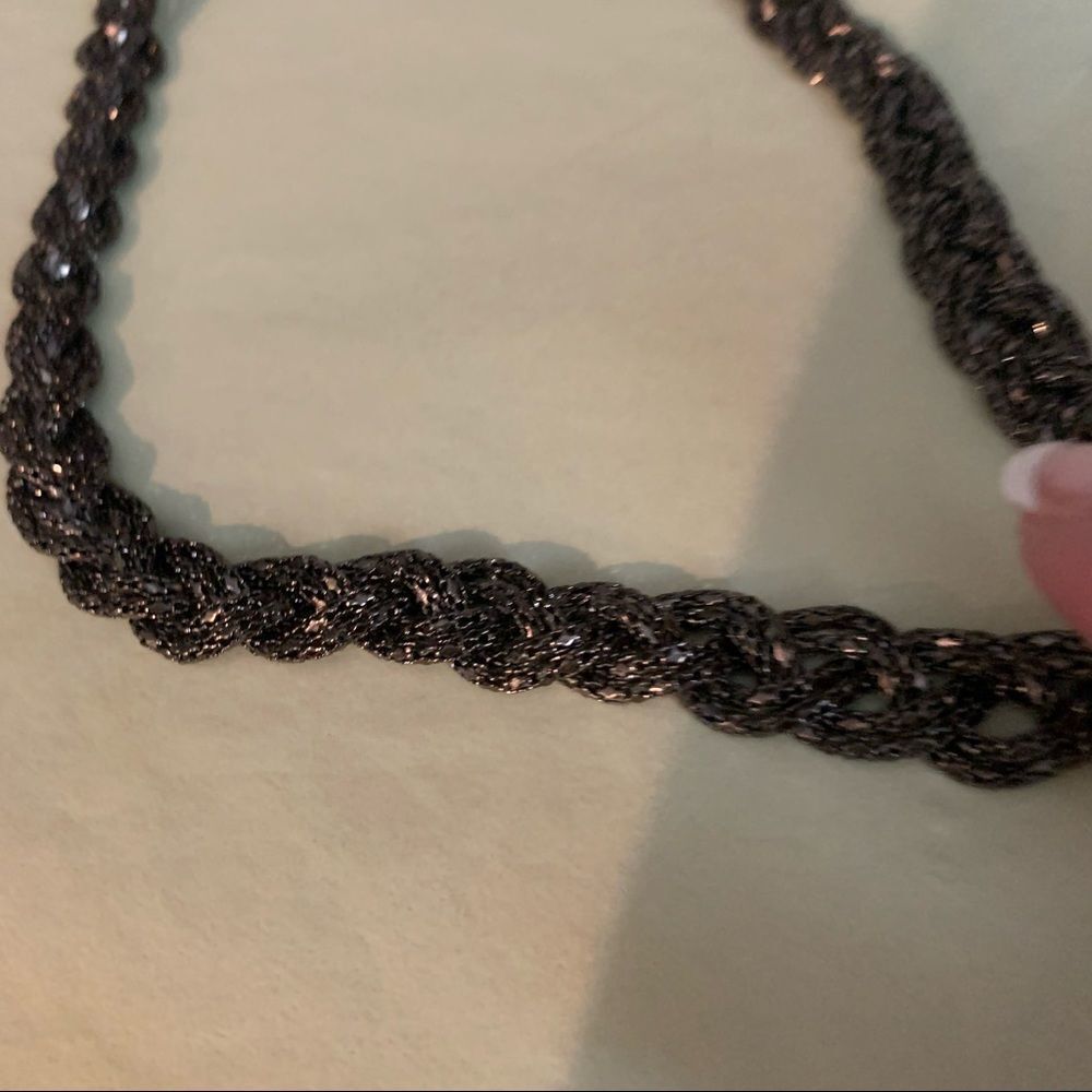 Dark Brown Sparkly Braided 6 Layered Chain Necklace - Picture 3 of 5